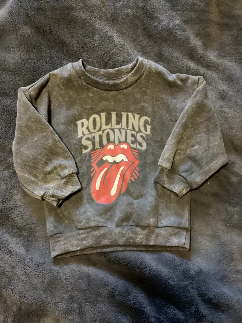 the Rolling Stones Kids Charcoal Sweatshirt with Red Tongue Graphic
